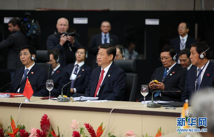 7月15日，國家主席習近平在巴西福塔萊薩出席金磚國家領導人第六次會晤。 新華社記者 蘭紅光 攝 