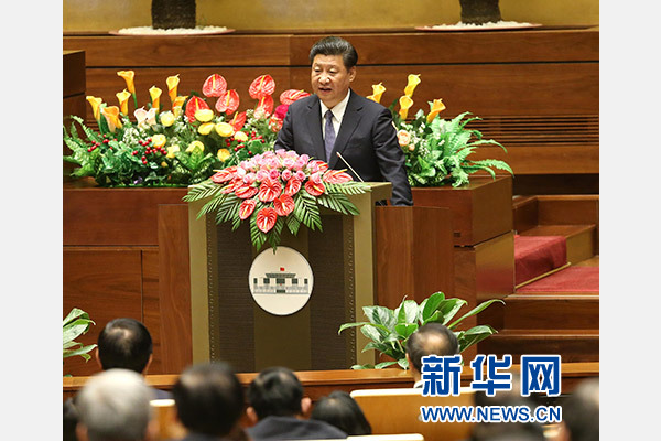 11月6日，中共中央總書記、國家主席習近平在越南國會發表題為《共同譜寫中越友好新篇章》的重要演講。 新華社記者 龐興雷 攝