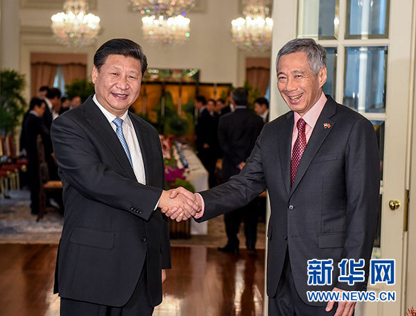 11月7日，國家主席習近平在新加坡同新加坡總理李顯龍舉行會談。 新華社記者 李學仁 攝