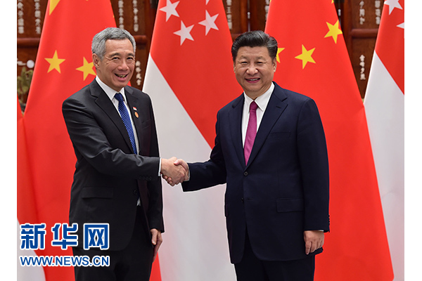 9月2日，國家主席習(xí)近平在杭州會見新加坡總理李顯龍。新華社記者張鐸攝