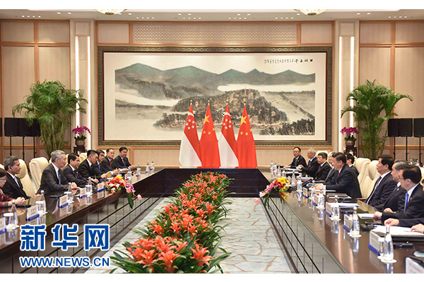 9月2日，國家主席習(xí)近平在杭州會見新加坡總理李顯龍。新華社記者張鐸攝