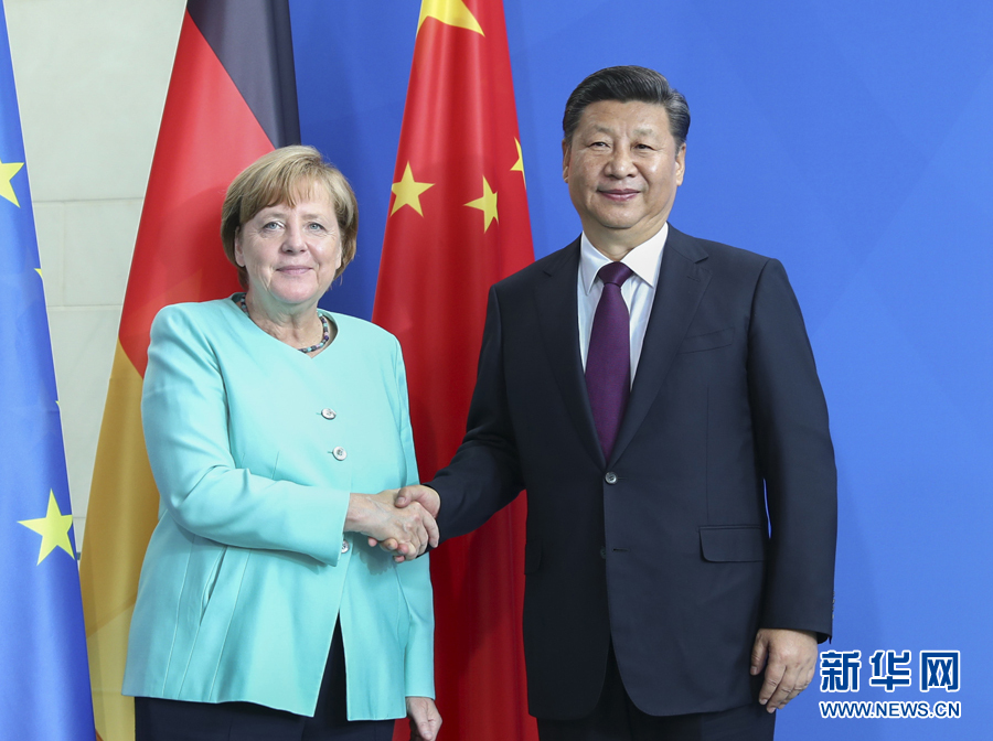 7月5日，國家主席習近平在柏林同德國總理默克爾舉行會談。新華社記者謝環馳攝