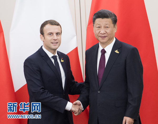 7月8日，國家主席習(xí)近平在漢堡會見法國總統(tǒng)馬克龍。新華社記者 李學(xué)仁 攝
